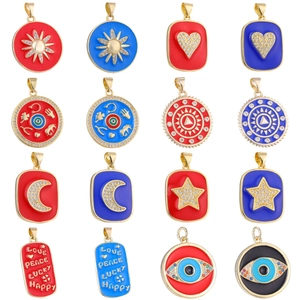 Evil Eye Sun Moon Star Heart Charms Copper Enamel Micro Pave Cubic Zirconia Pendants For Jewelry Making DIY Boho Crafting