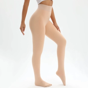Detail of high waist warm fleece lined nude leggings for winter showing elastic fit