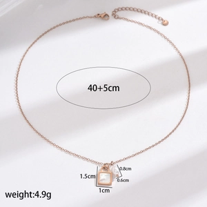 Detailed size specifications for rose gold lock necklace with white pearl pendant