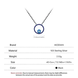925 Sterling Silver Evil Eye Necklace with Blue Zircon Accents and Adjustable Chain