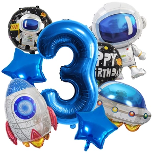 Astronaut themed 3rd birthday balloon kit with rocket, spaceship and foil number 3