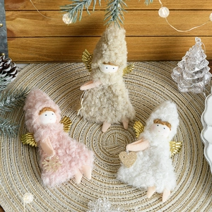 Christmas Angel Plush Hanging Ornament Cute Doll Decoration Gold Wings Fabric For Holiday Tree Home Festive Decor