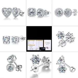 Moissanite Stud Earrings Round Heart Square Halo Minimalist Jewelry With 925 Sterling Silver Earring Post
