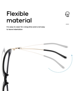 Macro detail of flexible TR90 temples on cat-eye glasses showing bendable material
