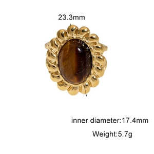 Detailed dimensions of gold vintage ring with tiger eye stone and 17.4mm inner diameter