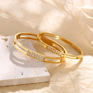 Fashion Hollow Stainless Steel Bangle Bracelet Pave Zircon Inlay Modern Minimalist Jewelry For Women Men High Polished