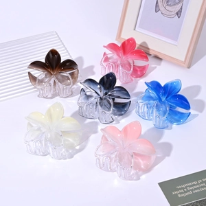 Set of 6 large gradient frangipani hair claws in various elegant transparent colors