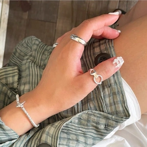925 sterling silver woven twist ring and bracelet set in polished silver finish