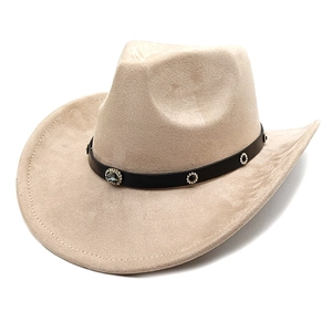 Klassischer beige Wildleder Western Cowboyhut mit Lederband und Kristall-Edelstein-Akzent
