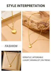 Detail of gold-plated stainless steel heart necklace with Love engraving across different scenes
