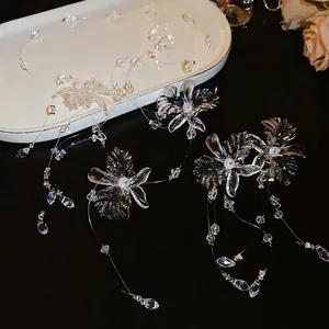 Elegant transparent floral tassel necklace and earring set with acrylic crystal petals