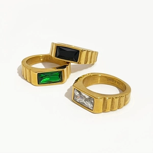 Three-piece stackable 18K gold plated stainless steel rings with colorful zircon stones