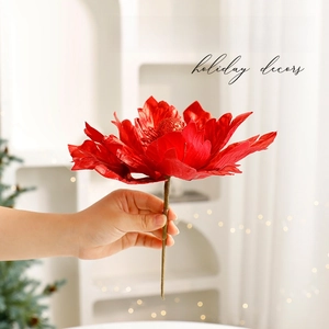Artificial red Christmas flower with glitter detail for festive tree decoration