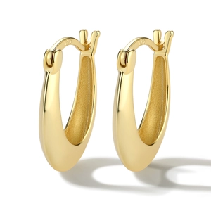 Minimalist S925 sterling silver U-shaped hoop earrings with polished gold finish