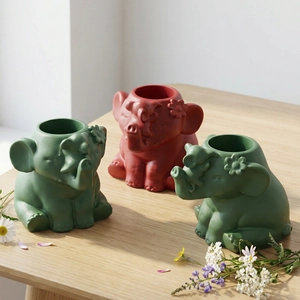 Cute sitting elephant resin mold for DIY flower pots and pen holders in green and red