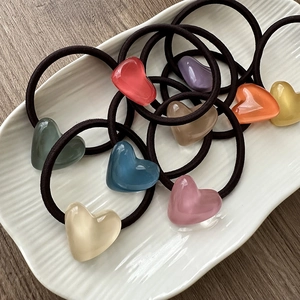 Colorful jelly heart hair ties set in macaron tones with black elastic bands