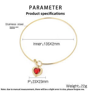 Detail of stainless steel collar necklace with red heart stone and toggle closure