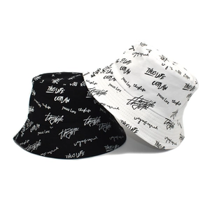 Chapeau Bob Réversible En Coton À Imprimé Lettres Graffiti Protection Solaire Streetwear Hip Hop Unisexe