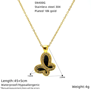 18K gold plated stainless steel butterfly heart pendant necklace for women