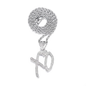 Silver XO heart pendant necklace with twist chain and sparkling crystal inlay