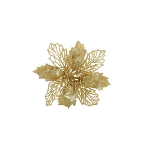Golden hollow Christmas flower with glitter finish for festive tree decoration