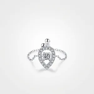925 Sterling Silver Teardrop Ring With Dancing Zircon Adjustable Chain Band Elegant Jewelry Gift For Women