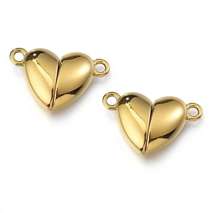 Polished gold heart-shaped magnetic clasp connectors for DIY jewelry making