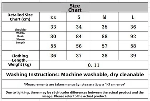 Tableau des tailles pour crop top à carreaux avec mesures de poitrine et de manches