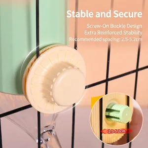 Hanging pet waterer with spiral screw fixing for secure cages attachment and stability