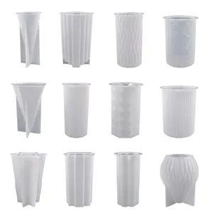Size chart for irregular geometric cylinder silicone candle molds with 12 diverse DIY shapes