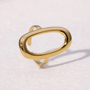 Minimalist gold plated stainless steel open ring with a hollow oval geometric design