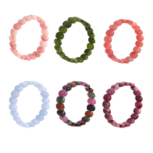 Lot de six bracelets en pierres naturelles colorées avec perles ovales plates et lisses