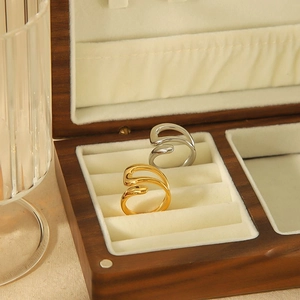 Adjustable 18k gold and silver stainless steel rings with irregular hollow design