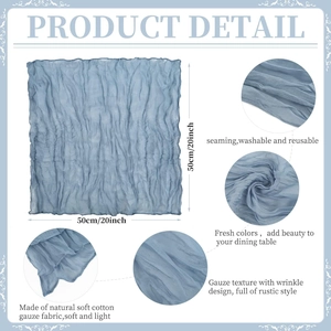 Detail view of 20-inch blue cheesecloth napkins with durable stitched edges for weddings