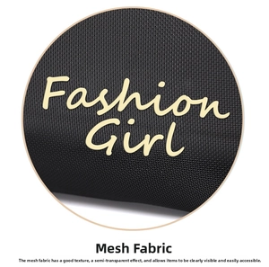 Detail of premium black semi-transparent mesh material with Fashion Girl embossed logo
