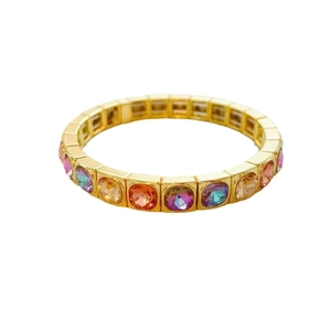 Luxury gold bangle with sparkling square colorful crystals for women's daily wear