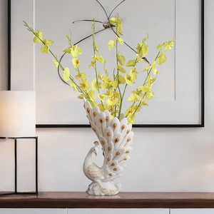 Peacock Vase Ornaments Resin Gold Accent White Elegant Desktop Home Decor Luxury Figurine Modern Sculpture