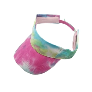 Tie-dye open top sun visor for outdoor running with adjustable pink velcro strap