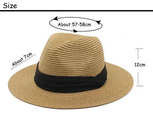 Detailed size guide for Panama straw hat showing 58cm circumference and 7cm brim