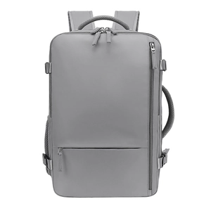 Versatile grey waterproof travel backpack for students with multiple pockets and laptop sleeve