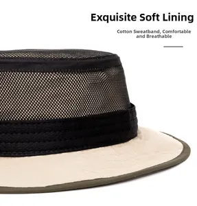 Détail du tissu en maille respirant et du bandeau en coton sur le chapeau extérieur