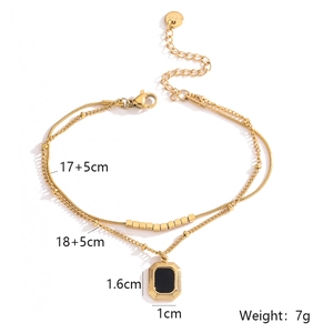 Detail of gold double-layered stainless steel bracelet with black square pendant measurements