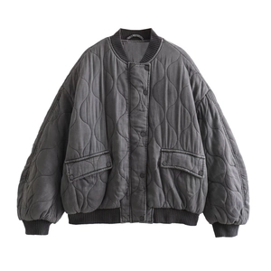 Veste Matelassée Pour Femme Couleur Unie Rembourrée Coupe Ample Bouton Pression Bord Côte Décontractée