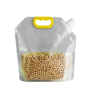 Sacchetto trasparente per cereali con manico giallo e tappo a vite per alimenti