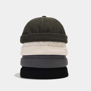Bonnet Docker en Velours Côtelé Sans Bord Rétro Sailor Beanie Homme Femme Streetwear Ajustable Couleur Unie Hiver