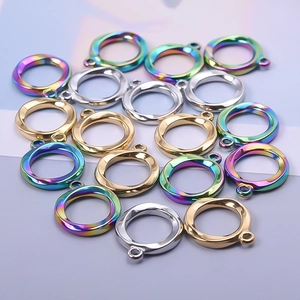 Irregular hollow round 304 stainless steel pendants in gold, silver and rainbow colors