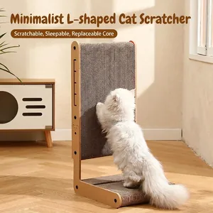 L-shaped cat scratching post with corrugated cardboard and sturdy wooden frame