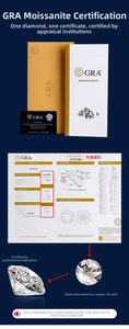 GRA Moissanite report with 1.0ct D color VVS1 grade certification and black ID card