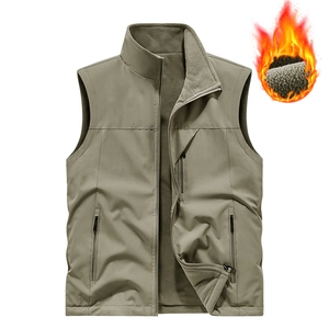 Men Outdoor Reversible Fleece Lined Vest Stand Collar Windproof Tactical Warm Waistcoat With Multi Pockets Casual Outerwear