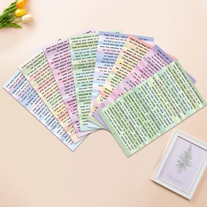 Detailed view of colorful vintage Small Talk stickers for DIY scrapbooking and planners